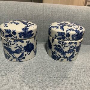 Blue and White Floral Ceramic Jars